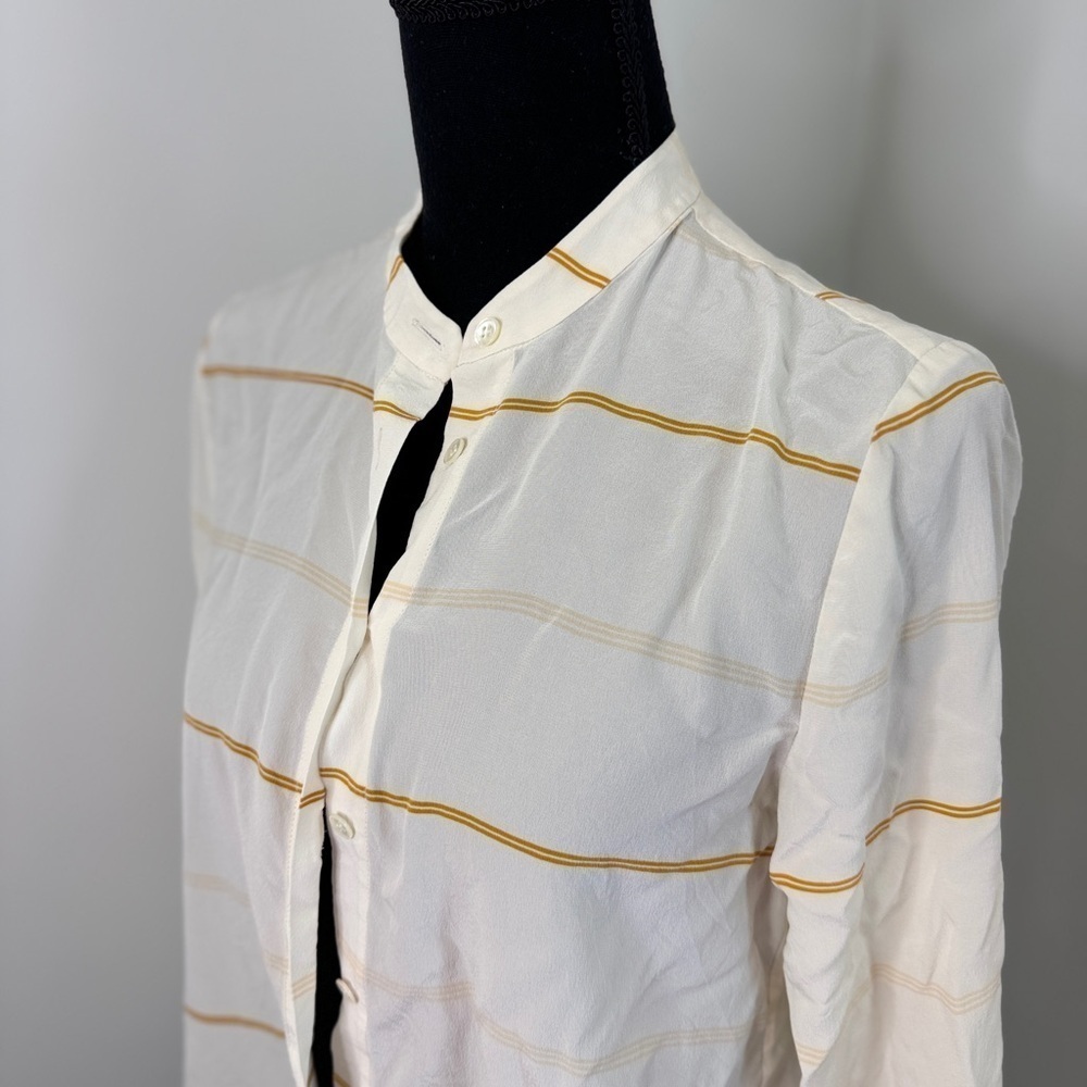 Steven Alan 100% Silk White Stripe Long Sleeve Button Up Blouse (S) - Picture 3 of 8